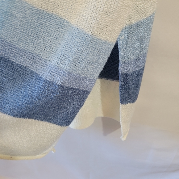 POL Blue White Striped Long Duster Cardigan Sz L Pocket Cottagecore Relaxed Fit - Picture 8 of 12